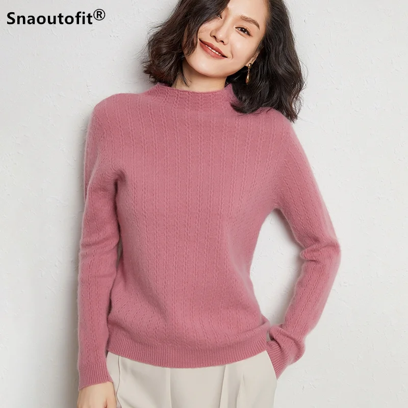 

Half High Collar Pure Wool Pullover Sweater Women's Autumn Winter New Large Size Loose Basic Jacquard All-Match Base Top XL XXL