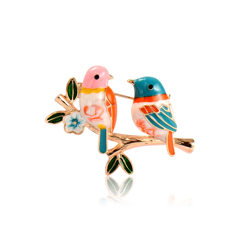 

Madrry Multicolor Couple Birds with Branch Brooches Enamel Animal Corsage Pins for Women Kids Clothes Scarf Accessories Gifts