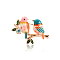 madrry multicolor couple birds with branch brooches enamel animal corsage pins for women kids clothes scarf accessories gifts
