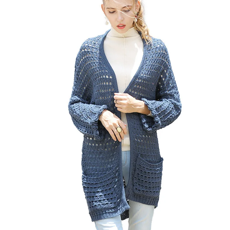 

Hand Knitted Long Cardigan Sweater Women Wool Loose Hollow Beach Irregular Knit Coat Tassels 2019 Autumn Winter V-Neck Streetwea
