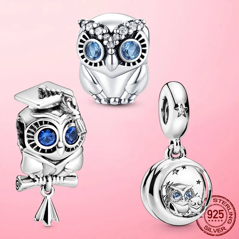 

New Arrival 925 Sterling Silver Wise Owl Graduation Charm Beads Fit Original Pandora Charm Bracelet Jewelry Gift