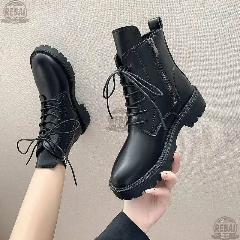 Женские ботинки на молнии с круглым носком из прорезиненной ткани | Обувь