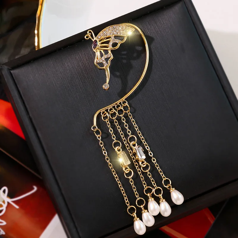 Корейские висячие серьги с бабочками и кисточками клипсы для ушей новые