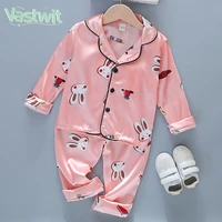 toddler kids girls boys pajama sets long sleeve lapel buttons blouse toppant satin silk casual homewear sleepwear nightwear