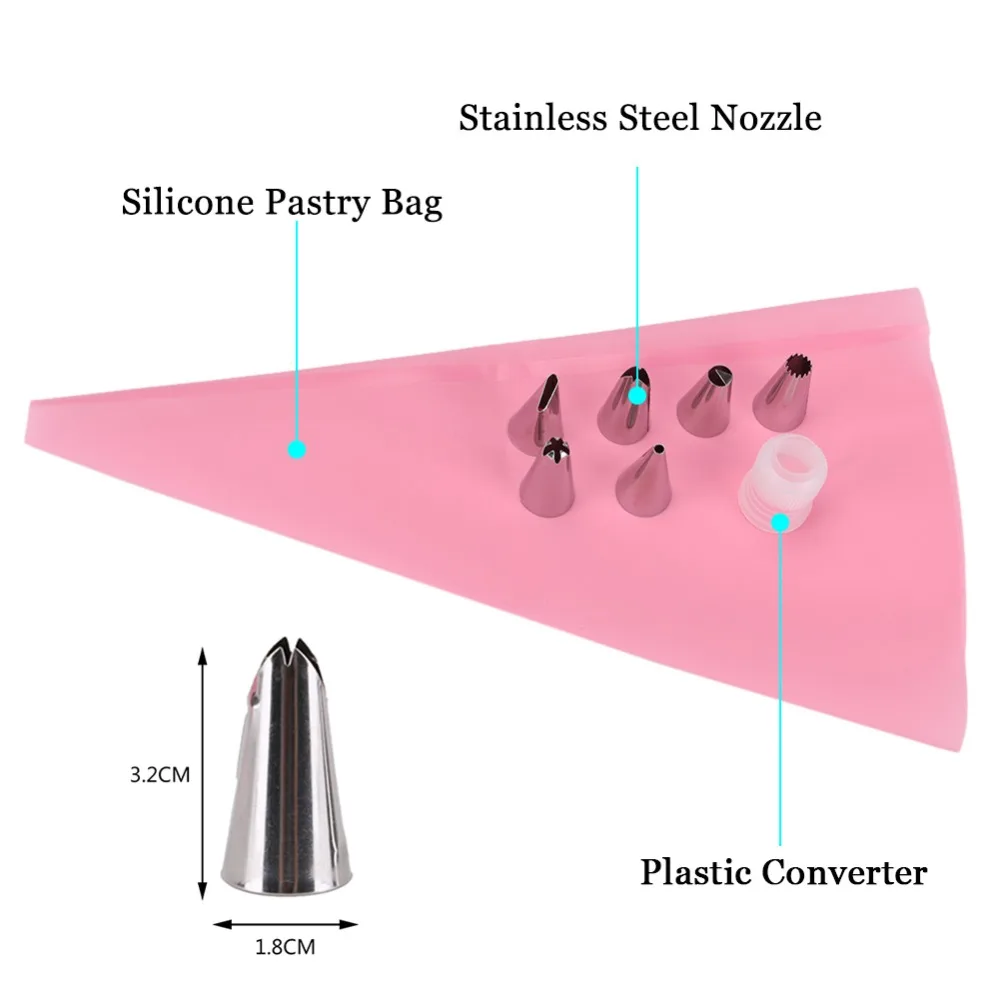 8 шт./пакет силиконовые глазировки Крем кондитерский мешок + 6 Нержавеющая сталь