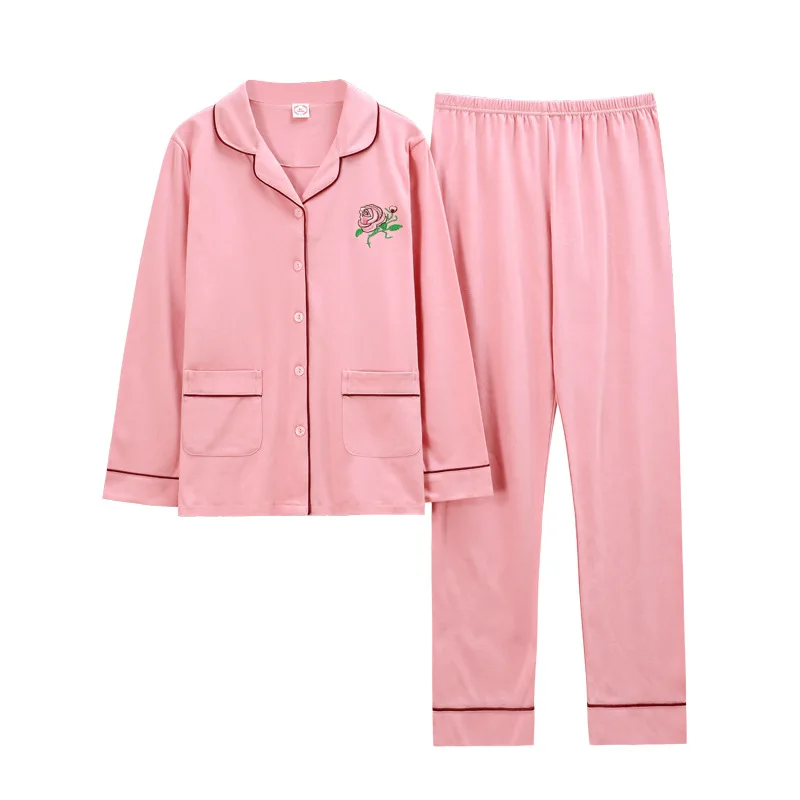 

Autumn Cotton Ladies Pajamas Long Sleeve Pajama Set Women Pink Girl Cute Pajamas Cotton Simple Cardigan Lapel Loose Home Clothes