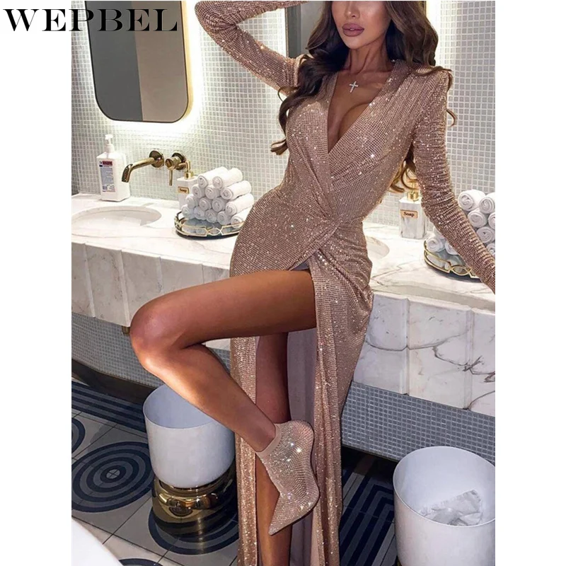 Женское сексуальное вечернее платье WEPBEL с блестками элегантное женское длинным