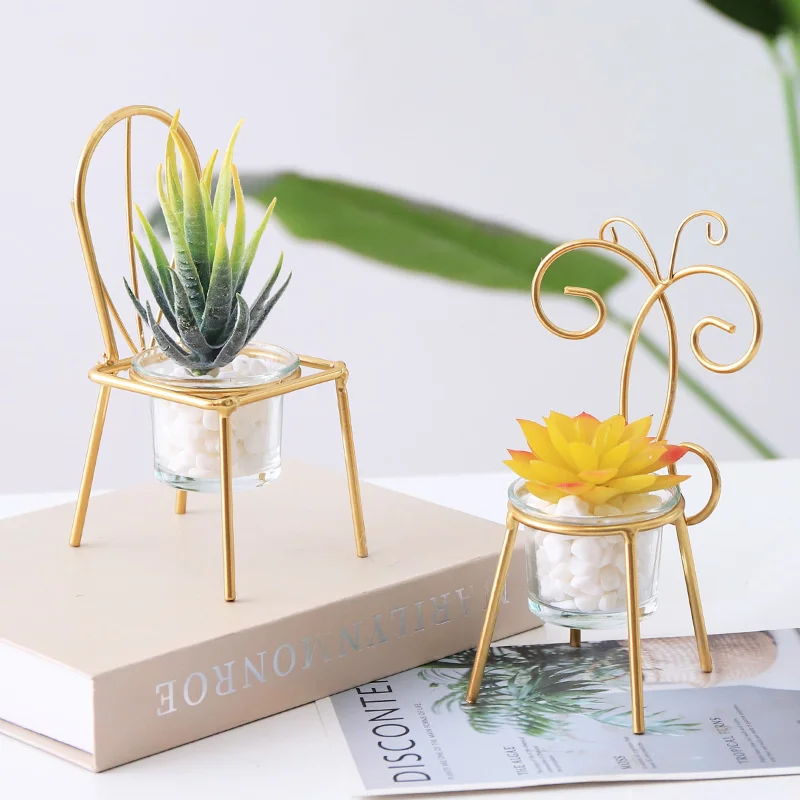 

Nordic Creative Iron Chair Sculpture Glass Meaty Flowerpot Home Decoration Accessories Potted Ornaments Table Fleshy Plant Pot