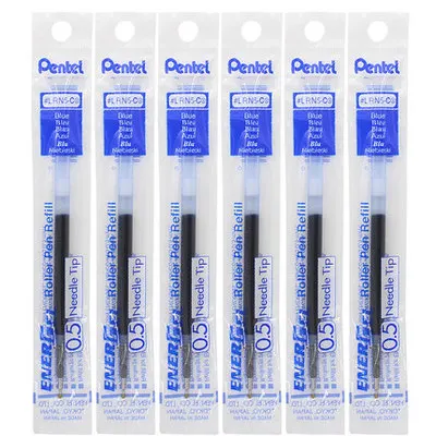 Pentel 6 шт., гелевая ручка с игольчатым наконечником, 0,5 мм/0,4 мм, черный/синий/красный, для Pentel BLN-75 - Цвет: Синий