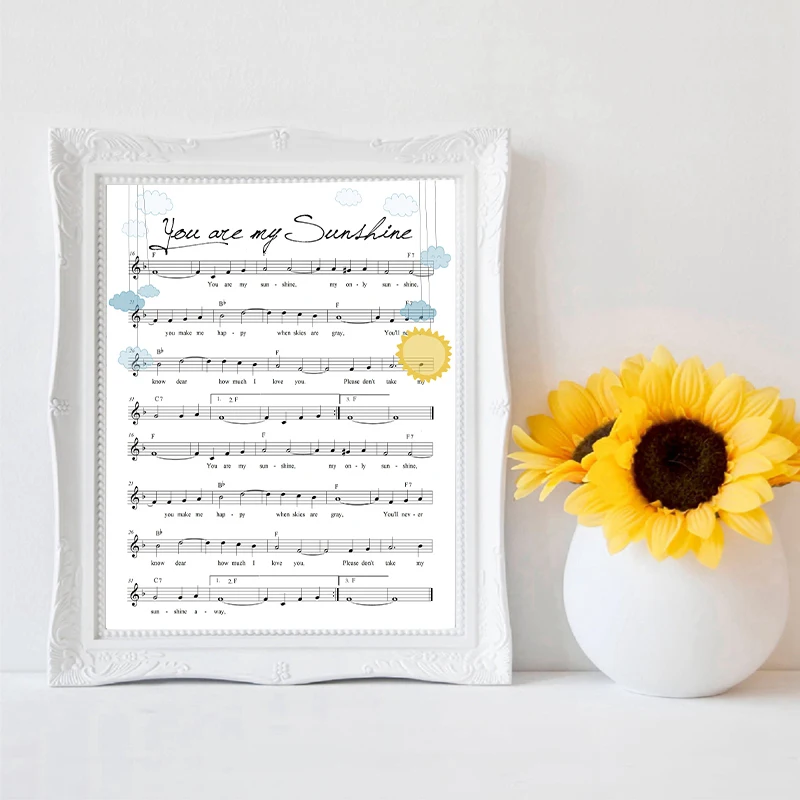 You are my sunshine Rhyme Songsheet печатает детский Декор для стен музыкальный подарок постер