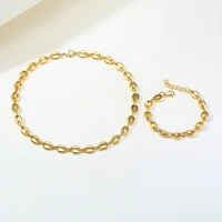 jhsl fashion jewelry set gold color stainless steel girls lady women statement short choker necklaces and bracelet