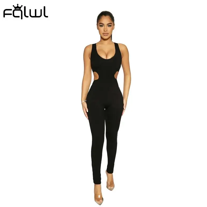 FQLWL осенние сексуальные женские комбинезоны с круглым вырезом без рукавов