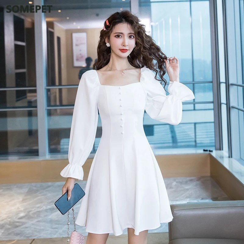 

Knitting Bubble Long-Sleeved Dress Women Office Lady Street Casual Black Simple Bodycon Mini Dress Fashion Sexy Femme Robe