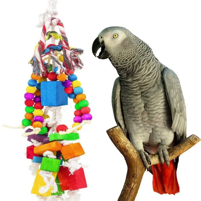

Bird Parrot Bite Chew Toy Wooden Pendant Swing String Pet Birds Blocks Toys