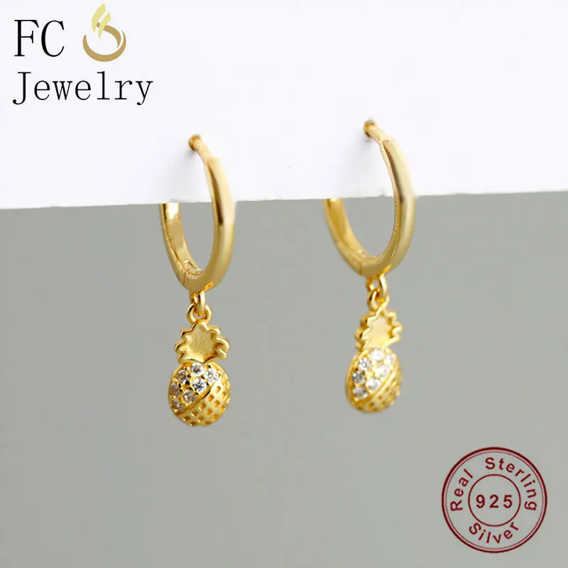 

Серьги-кольца женские серебряные минималистичные в стиле панк-рок, золотого цвета, с ананасом, фруктами и цирконием, серьги-кольца Для Пирси...