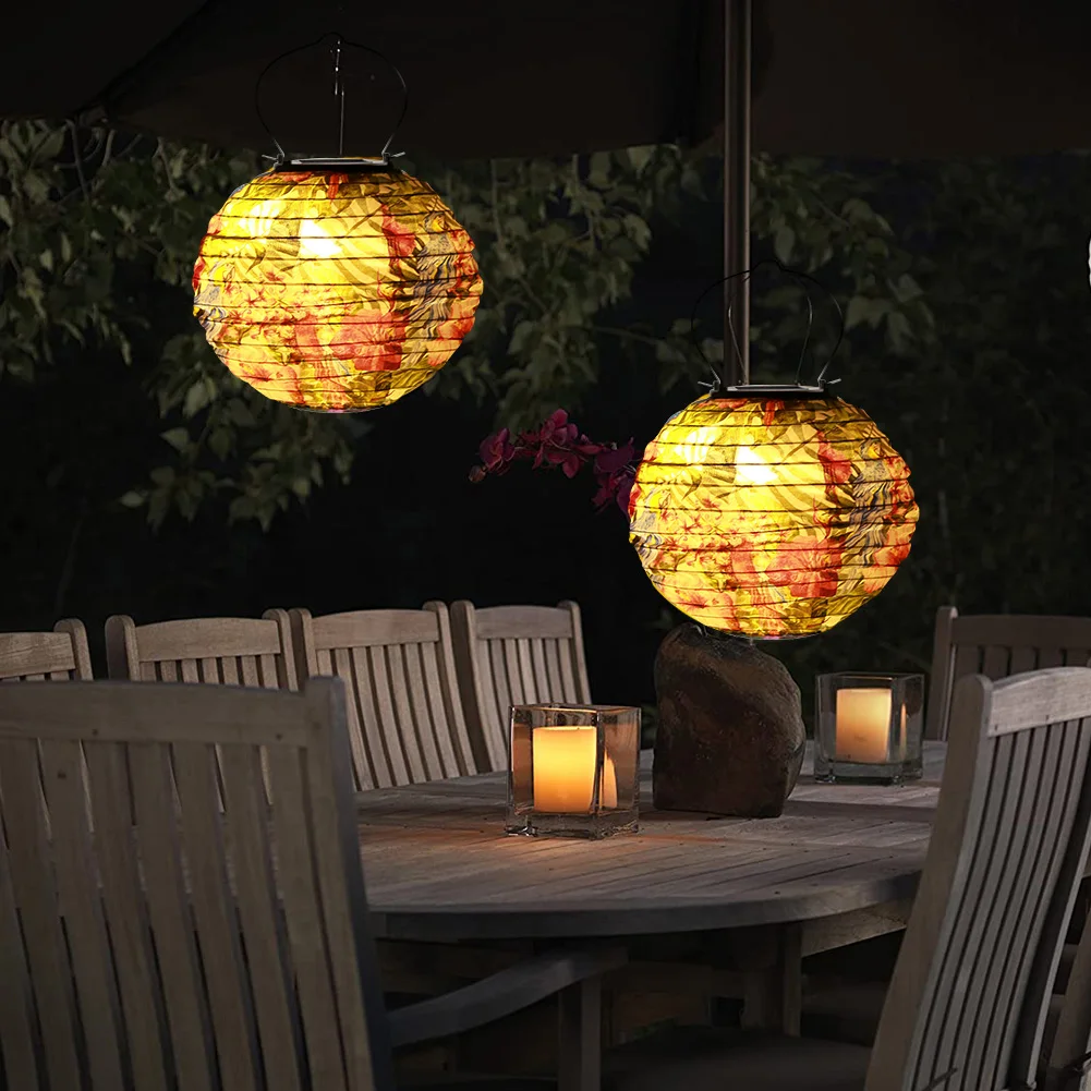 

20cm Chinese Lantern Light LED Painted Paper Lantern Lamp IP55 Waterproof Solar Outdoor Garden Wedding Holiday Party Lamp