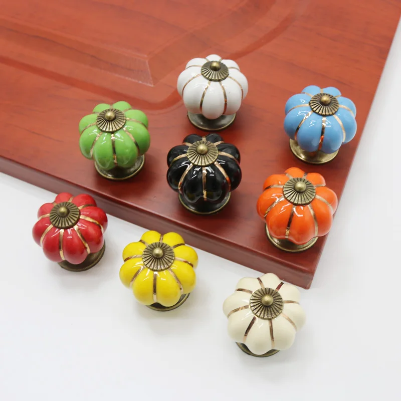 

Pumpkin Ceramic Handles 40mm Drawer Knobs Cupboard Door Handles Single Hole Cabinet Handles with screws Furniture Handles