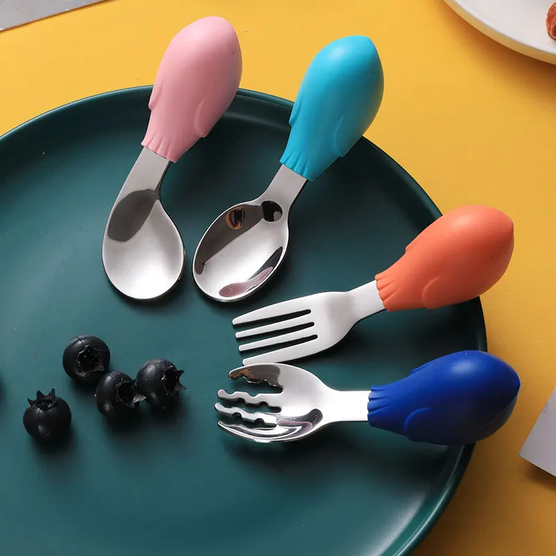 

Baby Tableware Learn Eating Training Spoon Short Spoon Fork Set Infant Tableware Feeding Fork Baby Gadgets Children's Cutlery