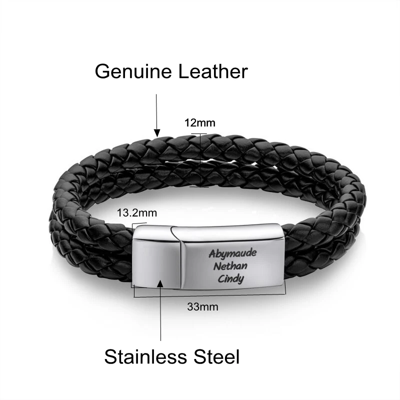 

Genuine Leather Bracelet Customized Personality Engrave Text Name Logo Stainless Steel Magnet Buckle Bangle Men Women Jewelry