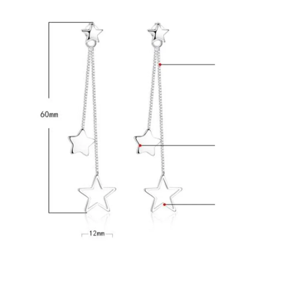 

925 Sterling Silver New Jewelry High Quality Fashion Woman Earrings Retro Pentagram Long Tassel Hanging Earrings