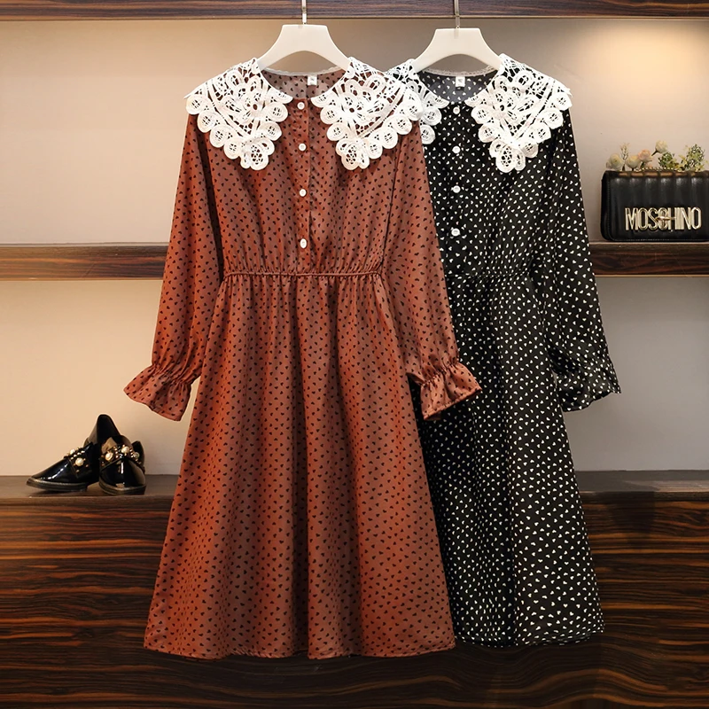 

Spring 2019 New Fat Mm Plus Size Lace Collar Dress