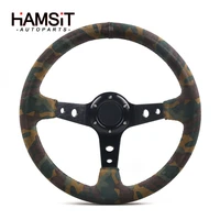 hamsit car modified 14 inch 350mm racing camouflage suede steering wheel racing off road game competitive general steering wheel