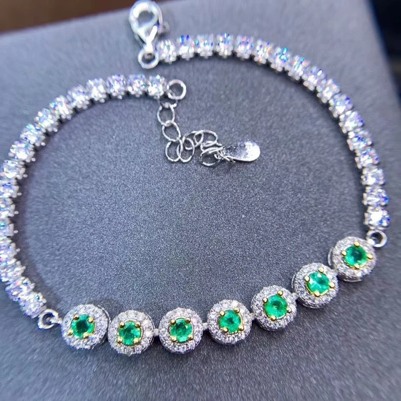 

MeiBaPJ роскошный настоящий натуральный Изумрудный браслет из драгоценных камней браслет из серебра 925 пробы с зеленым камнем для женщин ювели...