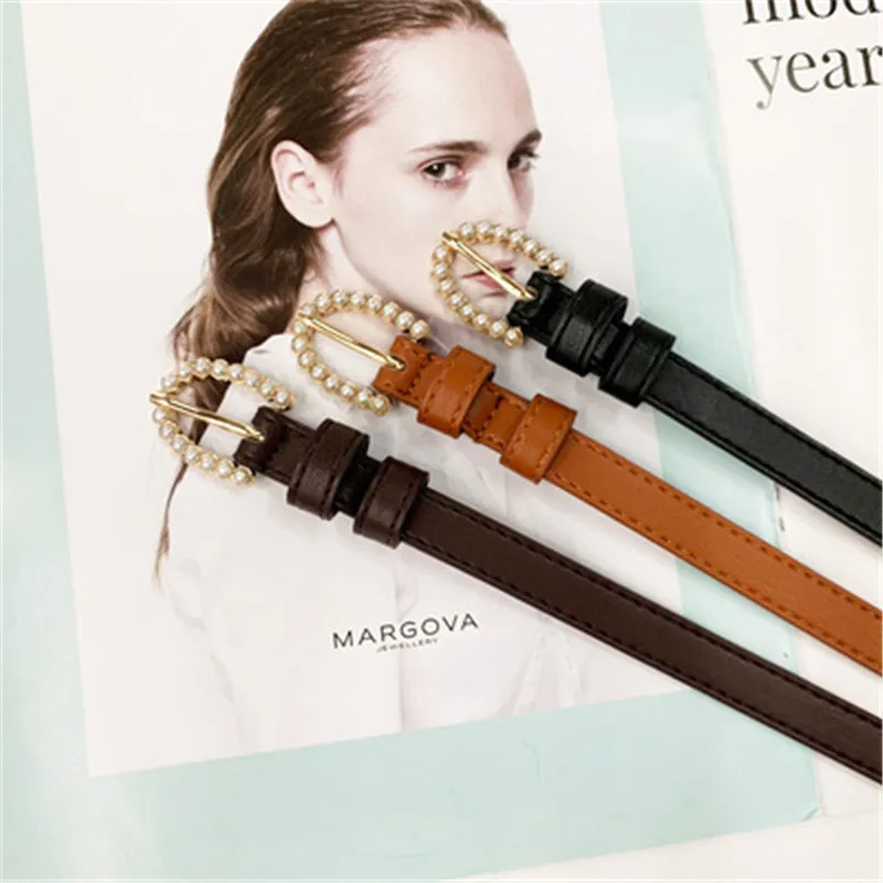 Женский ремень в Корейском стиле простой комплект с жемчужной пряжкой