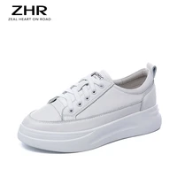 2021 leather sneakers women pure white trend platform casual flat lace up comfortable vulcanized shoe