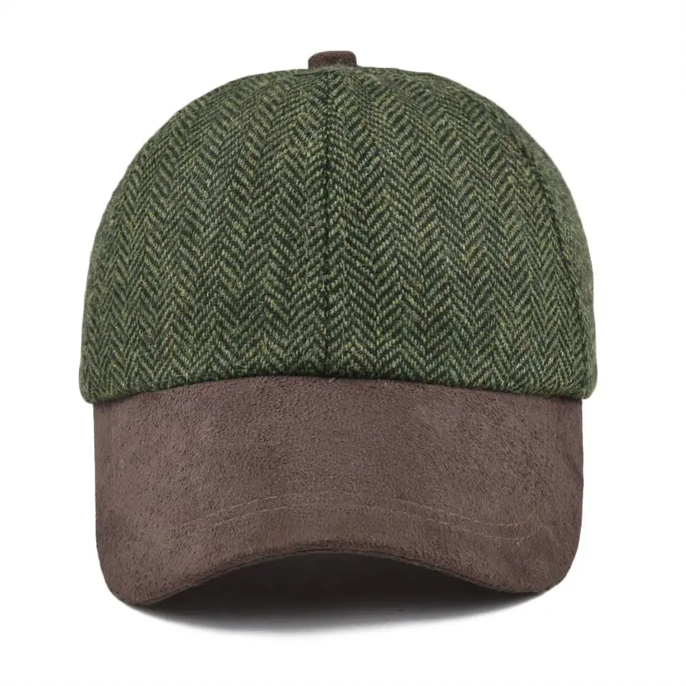 VOBOOM зеленая твидовая бейсболка Мужская шерстяная шапка с узором в елочку
