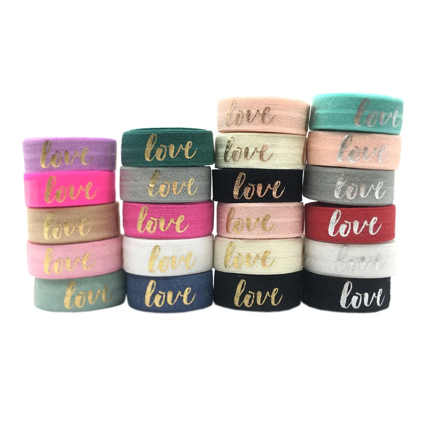 5Yard 15MM LOVE Metallic Foil Print Elastic Band Spandex Ribbon Sewing Trim Hand Bracelet  Garment Accessories