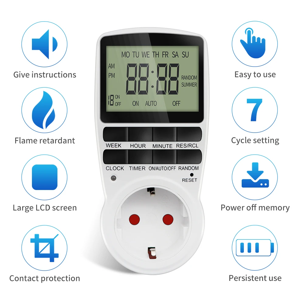 

Digital Timer Switch Electronic 12/24 Hour Programmable Timing Socket EU UK US AU FR Plug Outlet Kitchen Appliance Time Control