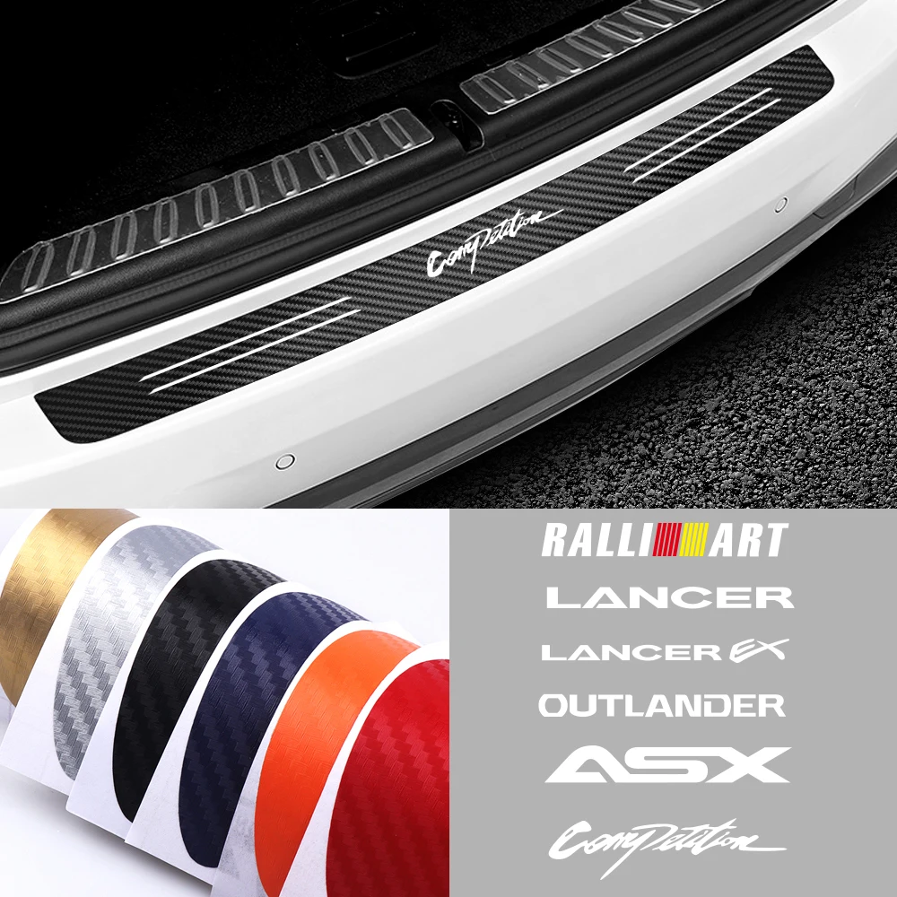 

For Mitsubishi asx outlander xl 3 lancer pajero 4 l200 Styling Car Trunk Rear Bumper Sticker Strip Carbon Fiber Protection Decal