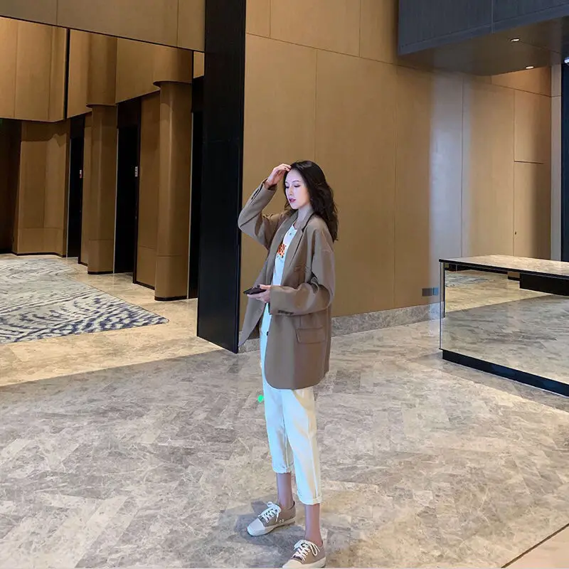 

Chic Loose Light Green Women Blazer Summer One Button Female Suit Jacket Full Sleeve Outwear blaser femme 2021 suit women blazer