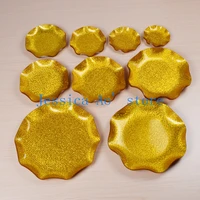 3pcs 12 22cm luxury golden plates flower shape home fruit plates dinning bar snack plates dessert tray plastic plates dishes