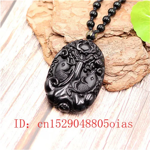 Натуральный Черный Дракон из обсидиана ожерелье с кулоном карпа модные