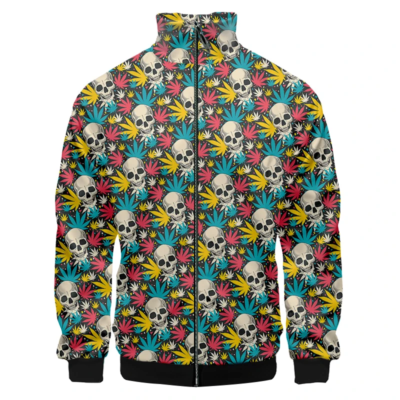 

Stand-up Collar Jacket New Skull Anime Colorful Maple Leaf 3d-printed Casual Funny Suitable Oversized Fitness Zipper Sport Coats