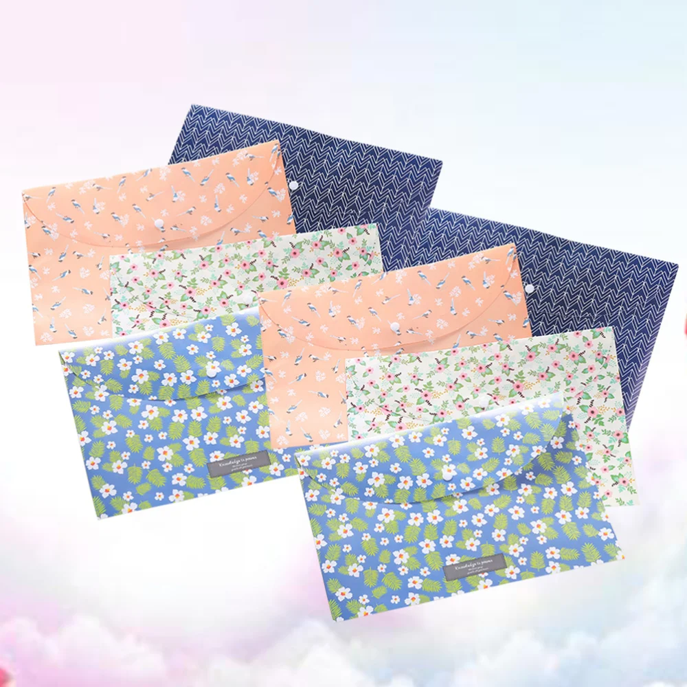 

8pcs A4 Paper Document Bag File Pockets Floral Pattern File Organizers File Folder for Home Office School(Blue + Green + Beige +