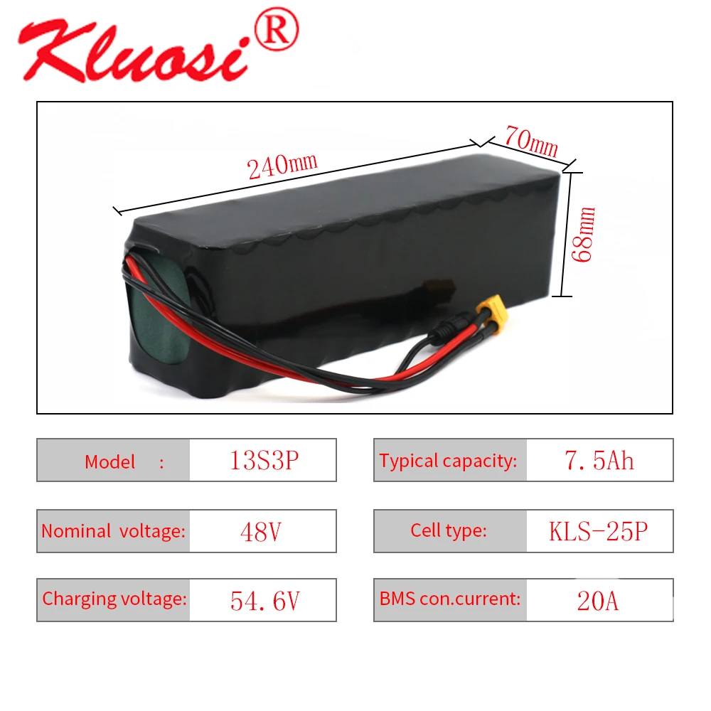 

Литиевый аккумулятор клуosi 13S3P 48 в 750 а/ч 8 а/ч 54,6 Вт в с 20A BMS для электрического скутера, электровелосипеда, скутера и т. Д.
