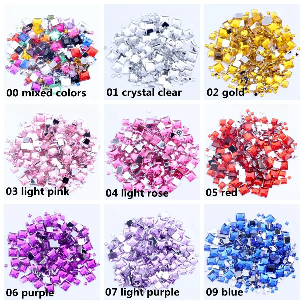 Квадратные Стразы для ногтей 2 4 6 мм разноцветные стразы с плоской задней