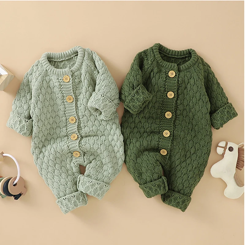 

Winter Infant Baby Girl Boy Warm Clothes Knitted Sweater Romper Fall Auumn Wool Overall Warm Outfit