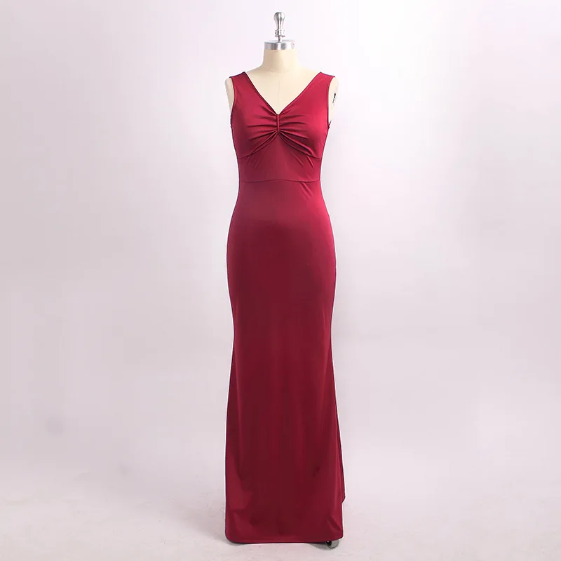 Красное простое вечернее платье русалки 2019 изящное в пол без рукавов с двойным