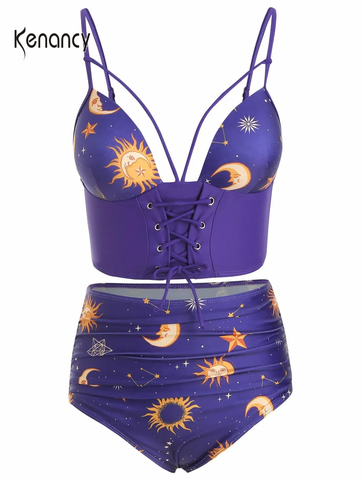 Купальник-танкини на шнуровке с рюшами солнце и луна пляжная одежда комплект