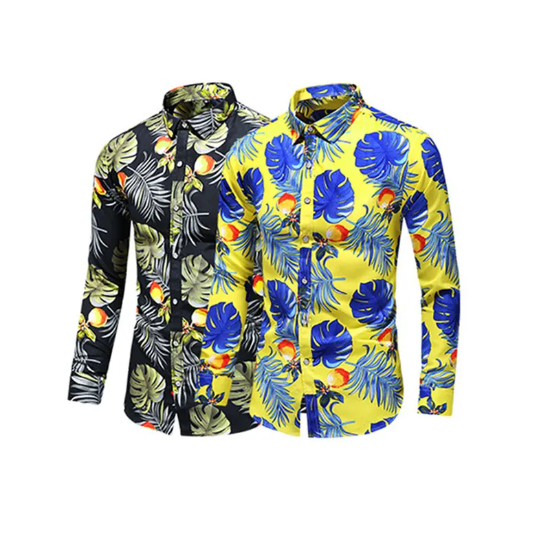 

New Printed Flowers For Shirts Men Plus Size Floral Beach Style Hawaiian Men's Clothing Long Sleeve Slim Fit Casual Male's Dress