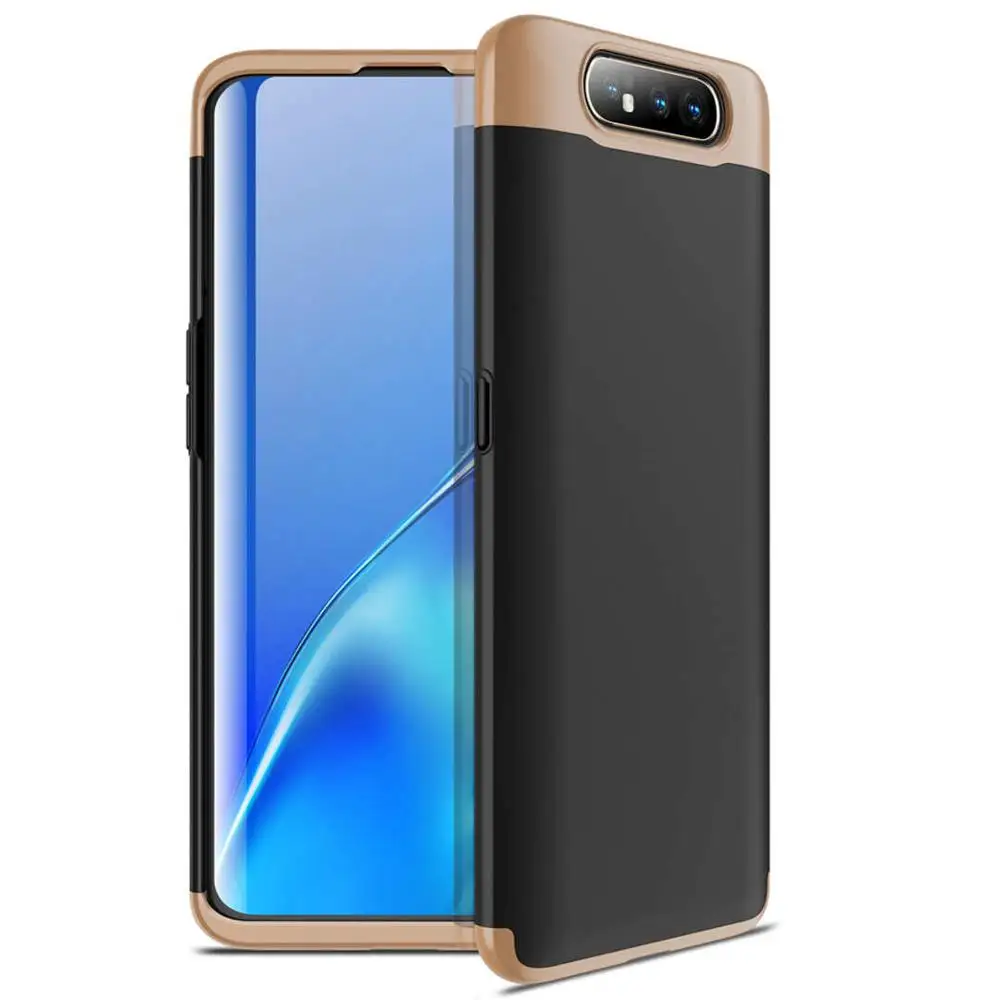 360 полный защитный чехол для телефона samsung Galaxy A80 противоударный Ультратонкий матовый жесткая задняя панель из поликарбоната для Galaxy A80 Coque Fundas - Цвет: Black and Gold