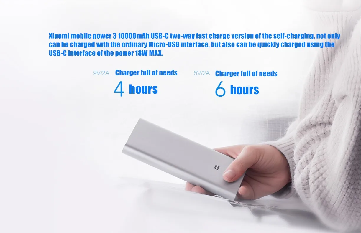 xiaomi mobile power 3 10000mAh USB-C двухсторонняя версия быстрой зарядки power bank QC3.0 портативное зарядное устройство 2 USB 10000mAh