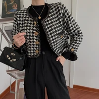 short coat female houndstooth korean loose casual french retro jacket autumn and spring 2022 new plaid coat