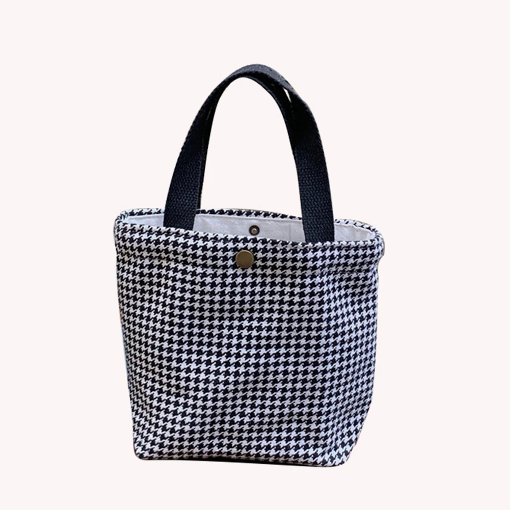 

Шерстяные холщовые сумки для обеда с рисунком «гусиные лапки», повседневные портативные квадратные тканевые мини-сумки на застежке, Женски...