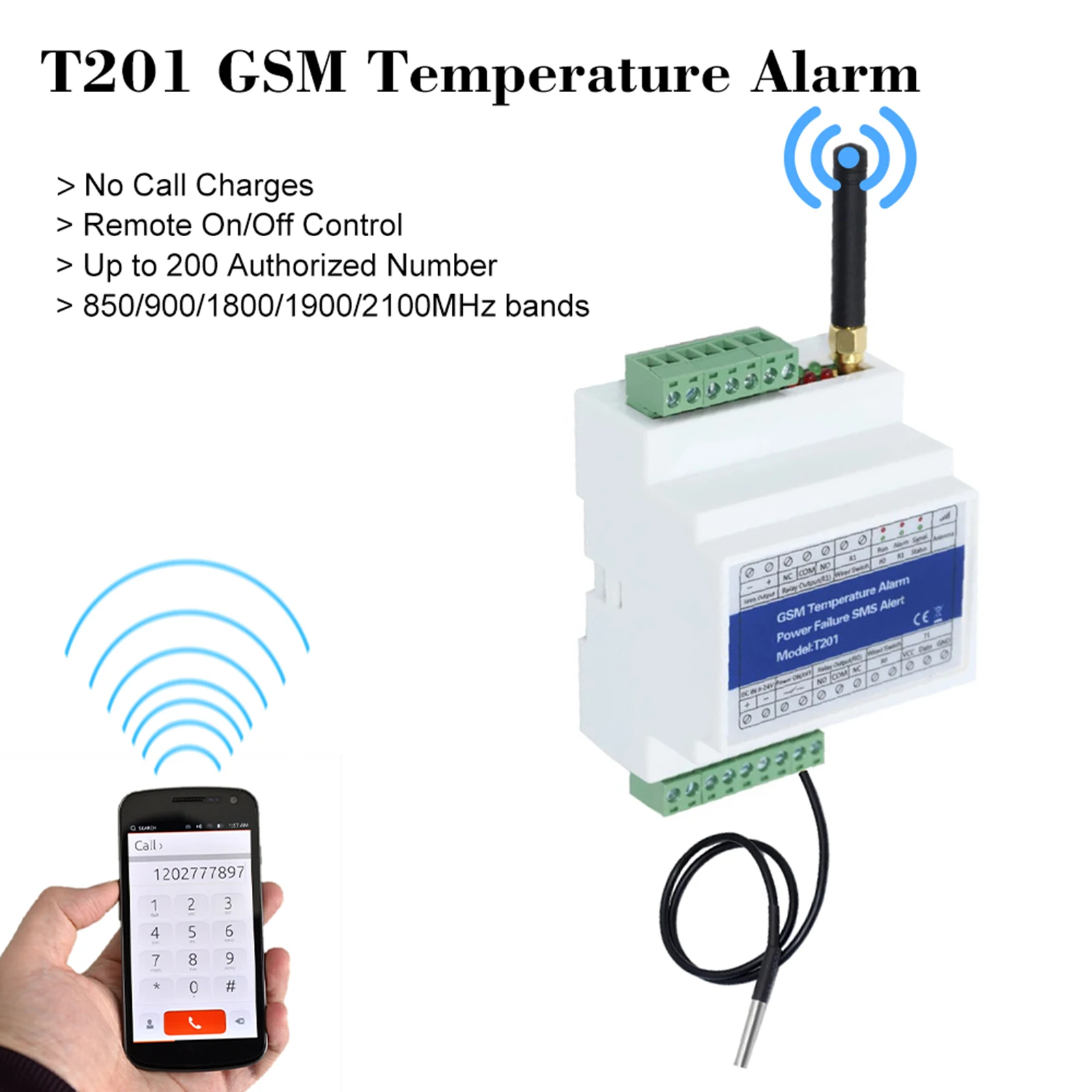 GSM Дистанционный переключатель реле контроллер доступа T201 Температурная