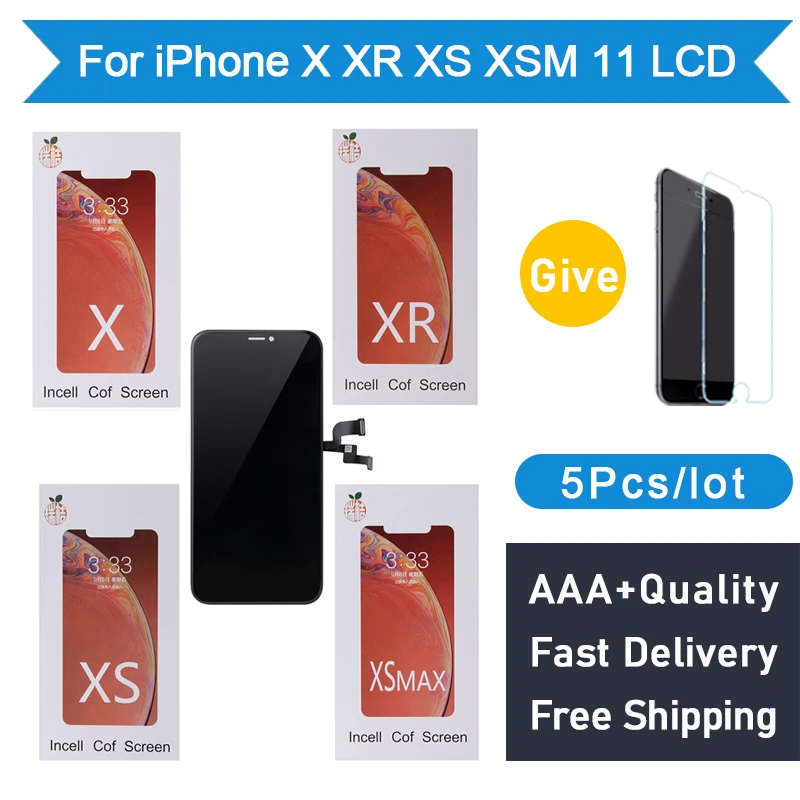 

5 Pcs AAA+++RJ Incell Screen for IPhone X XR XS Max 11 Pro Display Replacement Assembly Digitizer Touch Pantalla Perfect Repair